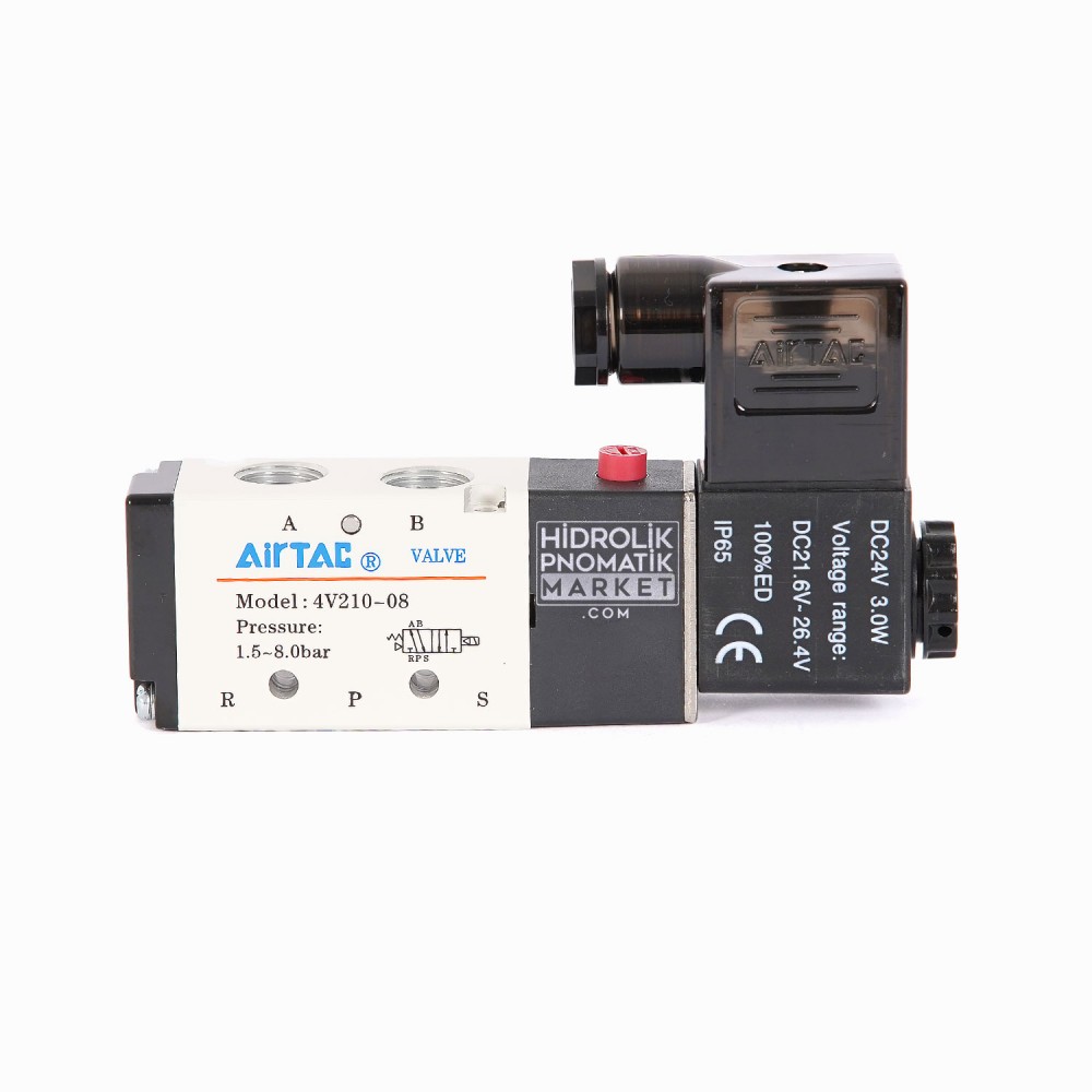 Airtac 4V210-08 Pnömatik Valf DC 24V Bobinli Solenoid Valf