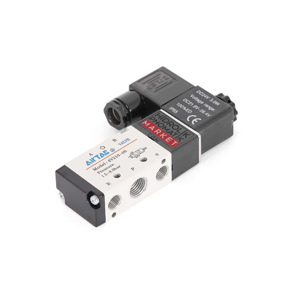 Airtac 4V210-08 Pnömatik Valf DC 24V Bobinli Solenoid Valf