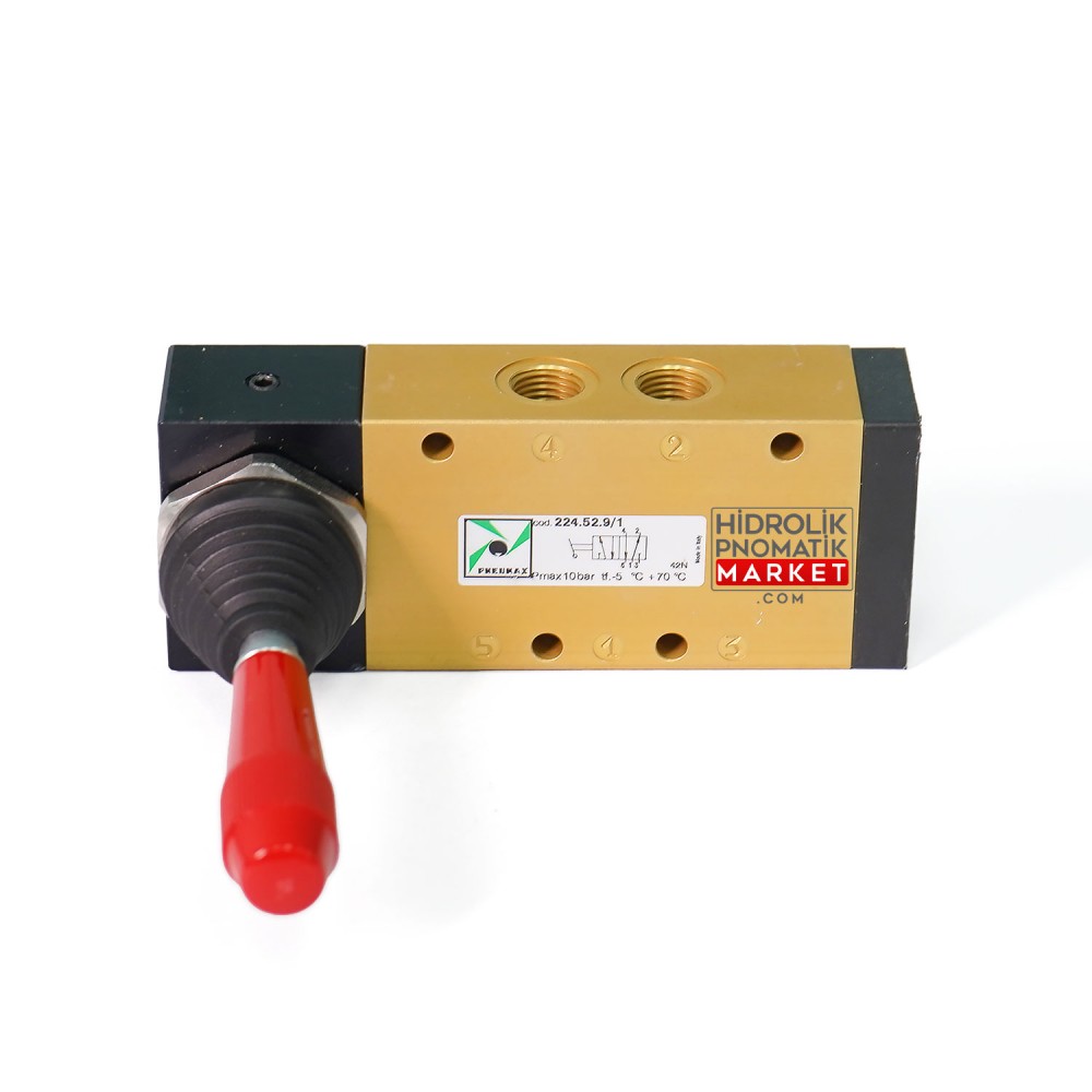 Pneumax 224.52.9/1 – Kumanda Kollu Pnömatik Yön Kontrol Valfi (5/2)