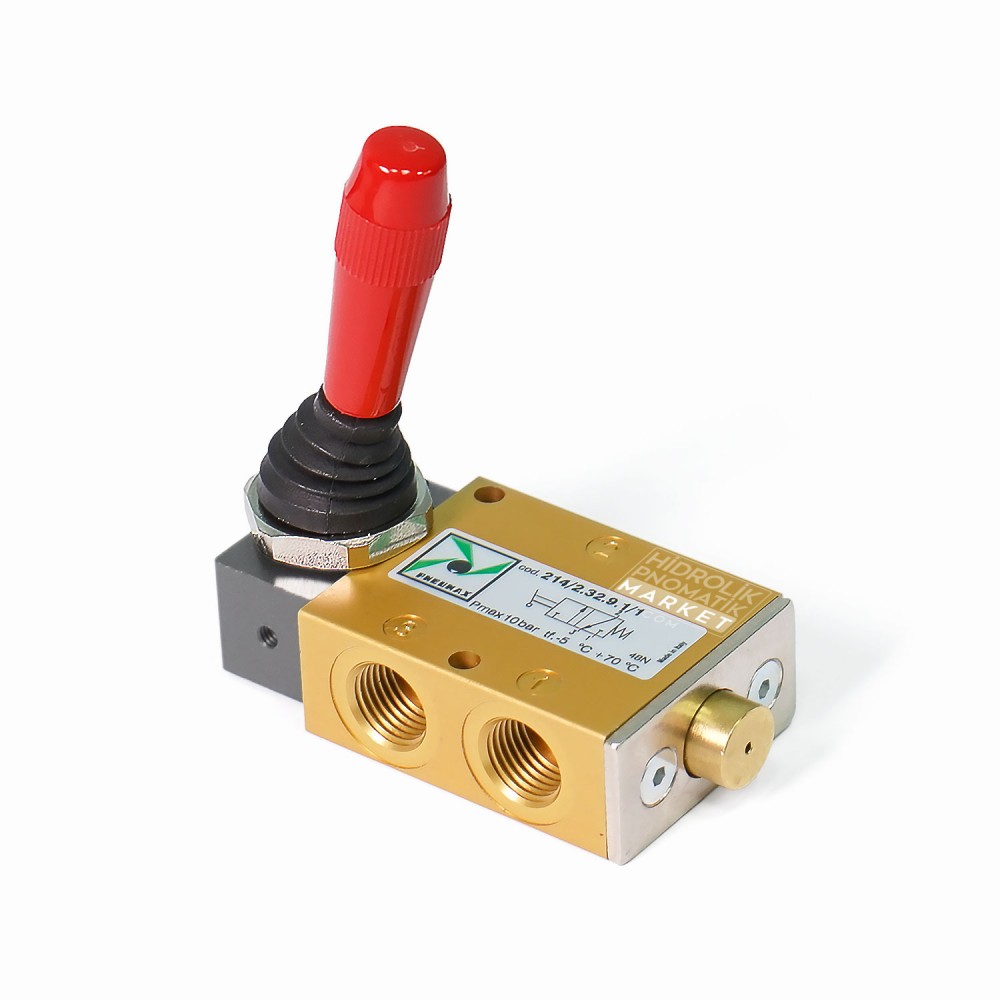 Pneumax 214/2.32.9.1/1 – 5/2 Kollu Pnömatik Valf, Manuel Kumandalı, G1/8 Bağlantı