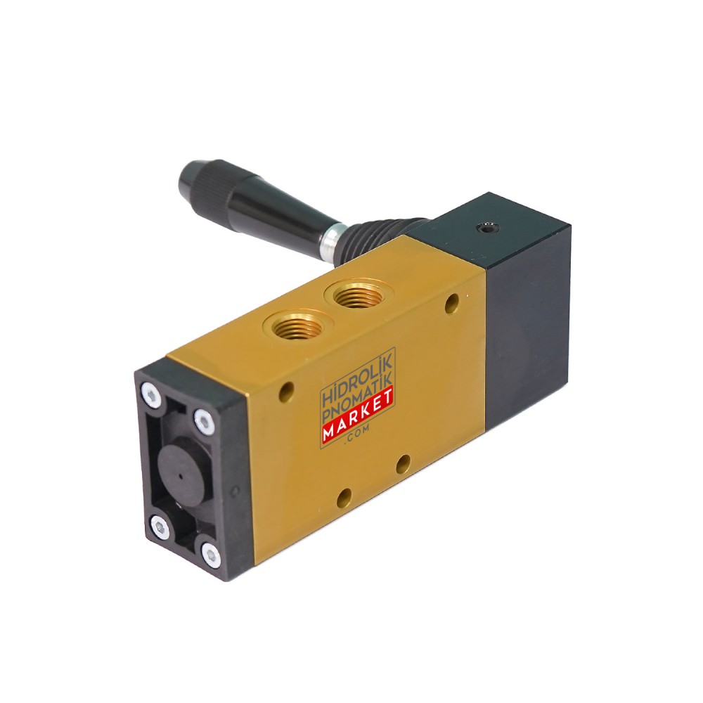 Pneumax 224.53.31.9/2 – 5/3 Yollu, Ortada Egzozlu, Kollu Kumanda Valfi