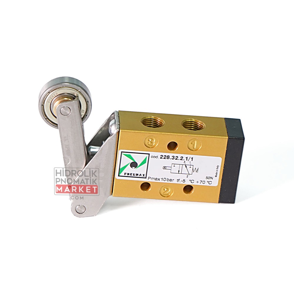 Pneumax 228.32.2.1/1 – G1/8 3/2 Roller-Lever Mekanik Pnömatik Valf