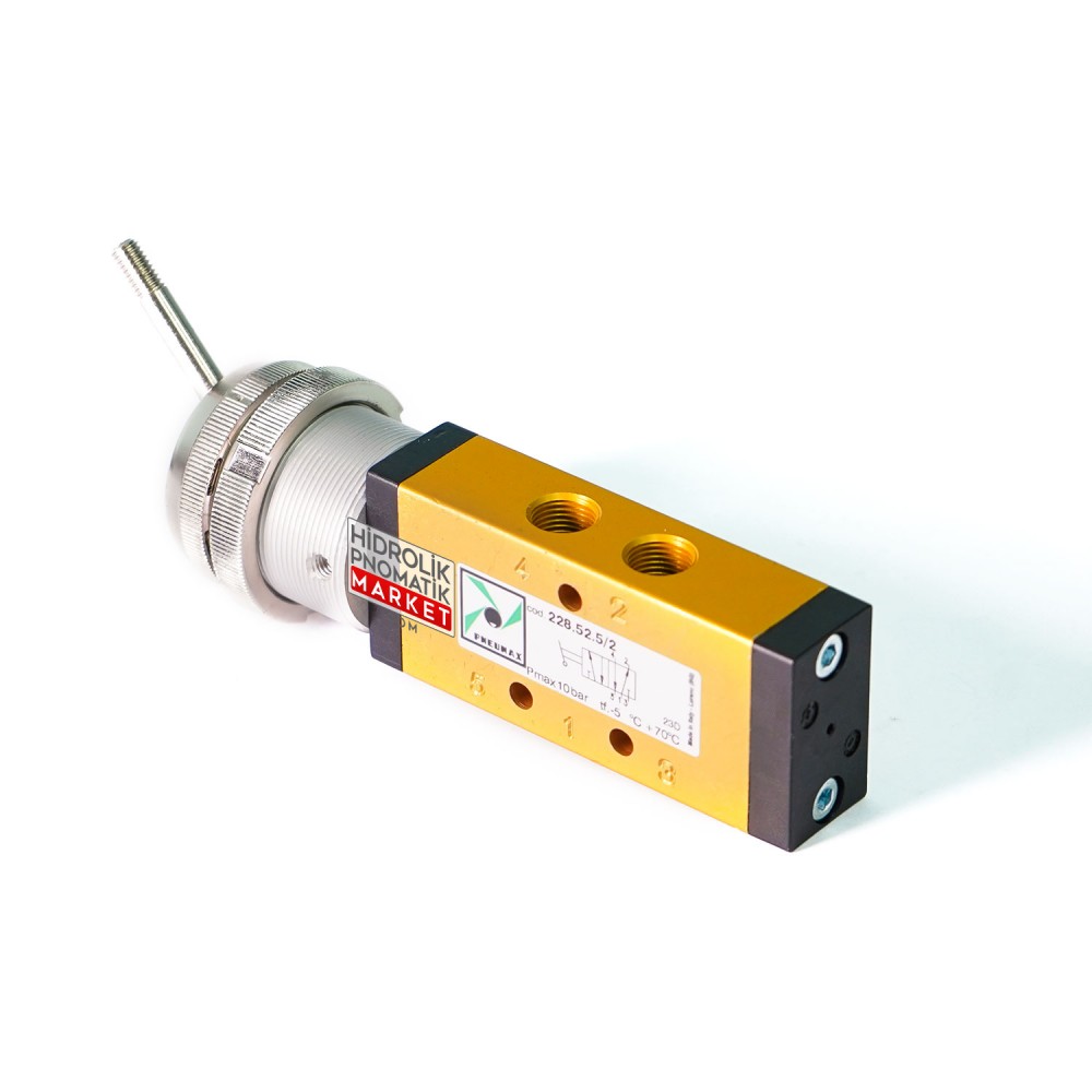 Pneumax 228.52.5/2 – G1/8 5/2 Mekanik Kol - Mandallı Roller Lever Pnömatik Valf