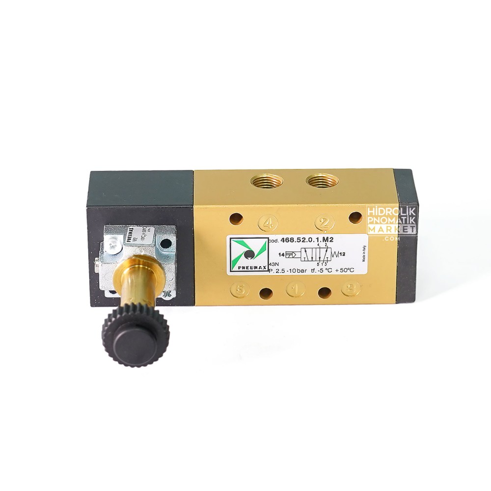 Pneumax 468.52.0.1.M2 – 5/2 Solenoid Valf, Metal Bobinli, G1/4 Bağlantı Pnömatik Valf