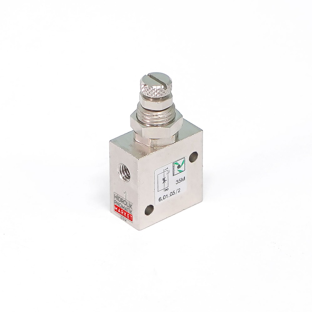 Pneumax 6.01.05/2 – 3/2 Yollu Mini Pnömatik Valf, Yay Geri Dönüşlü, G1/8 Bağlantı