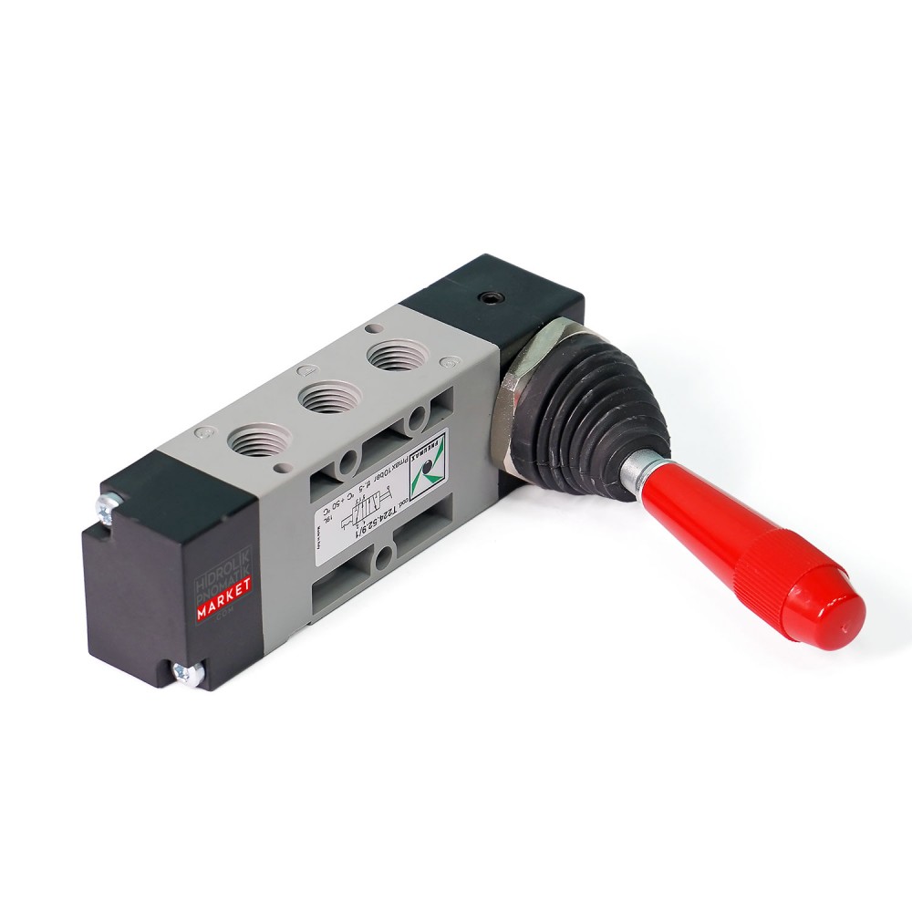 Pneumax T224.52.9/1 – 5/2 Kollu Pnömatik Valf, Manuel Kontrollü, G1/4 Bağlantı