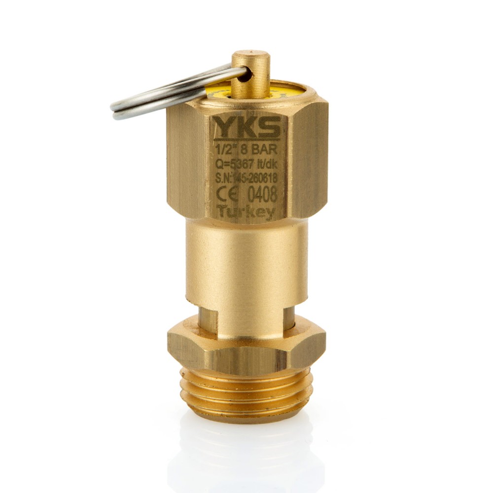 1/2″ 8 Bar Emniyet Ventili YKS 145 Basınç Emniyet Valfi Su Hava Yağ ve Akışkan Basınç Tahliye Ventili