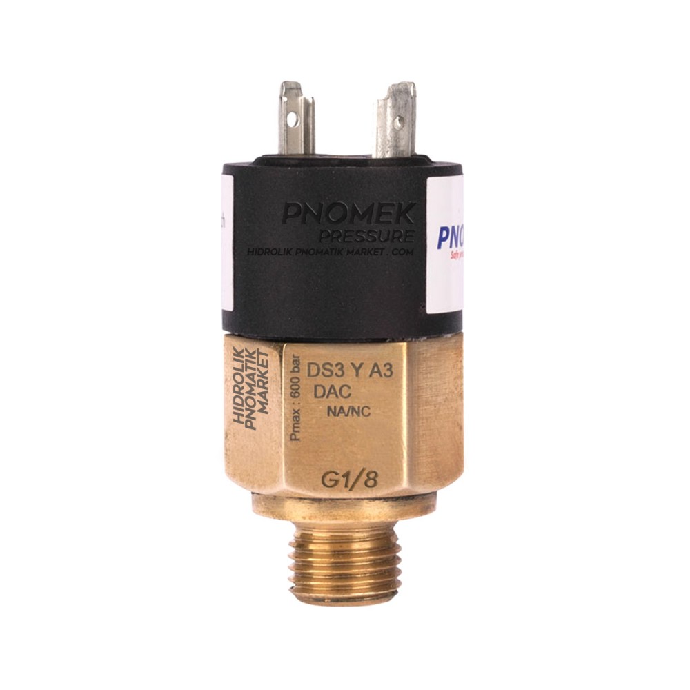 Pnomek DS3 Y A4 DAC 0,2 - 2 Bar Basınç Sensörü G1/8  NO/NC Kontak DIN43650 Soket Basınç Anahtarı Prinç