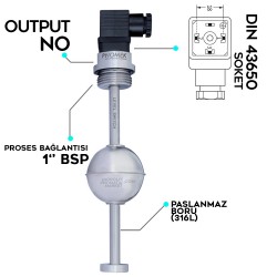 Pnomek 0-100 MM PSS Z A 100 NO Kontak Seviye Sensörü 1"BSP DIN43650 Proses Level Switch  Pnomek 0-100 MM PSS Z A 100 NO Kontak Seviye Sensörü 1"BSP DIN43650 Proses Level Switch