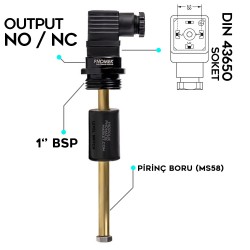 Pnomek 0-100 MM PSS AC 100 NO/NC Kontak Seviye Sensörü 1"BSP DIN43650 Proses Level Switch  Pnomek 0-100 MM PSS AC 100 NO/NC Kontak Seviye Sensörü 1"BSP DIN43650 Proses Level Switch