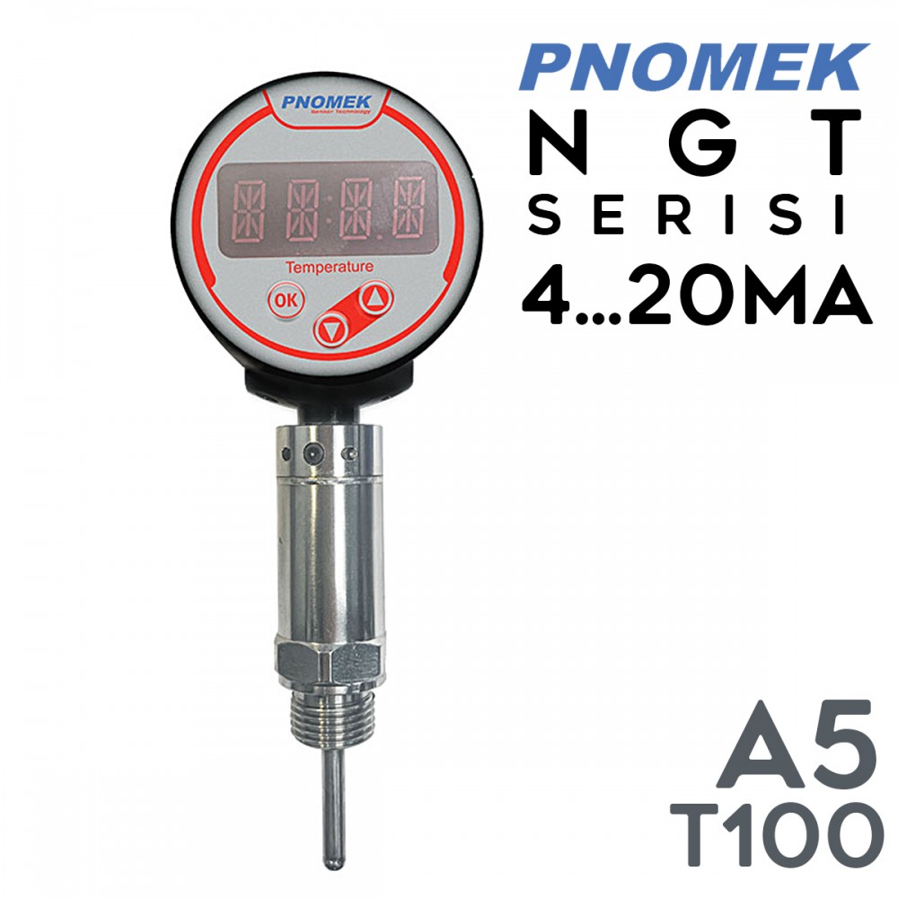 Pnomek NGT A5 T100 L250 K1 Z1 NO / 4…20 mA Analog Sinyal Isı Sıcaklık Sensörü Sıcaklık Anahtarı