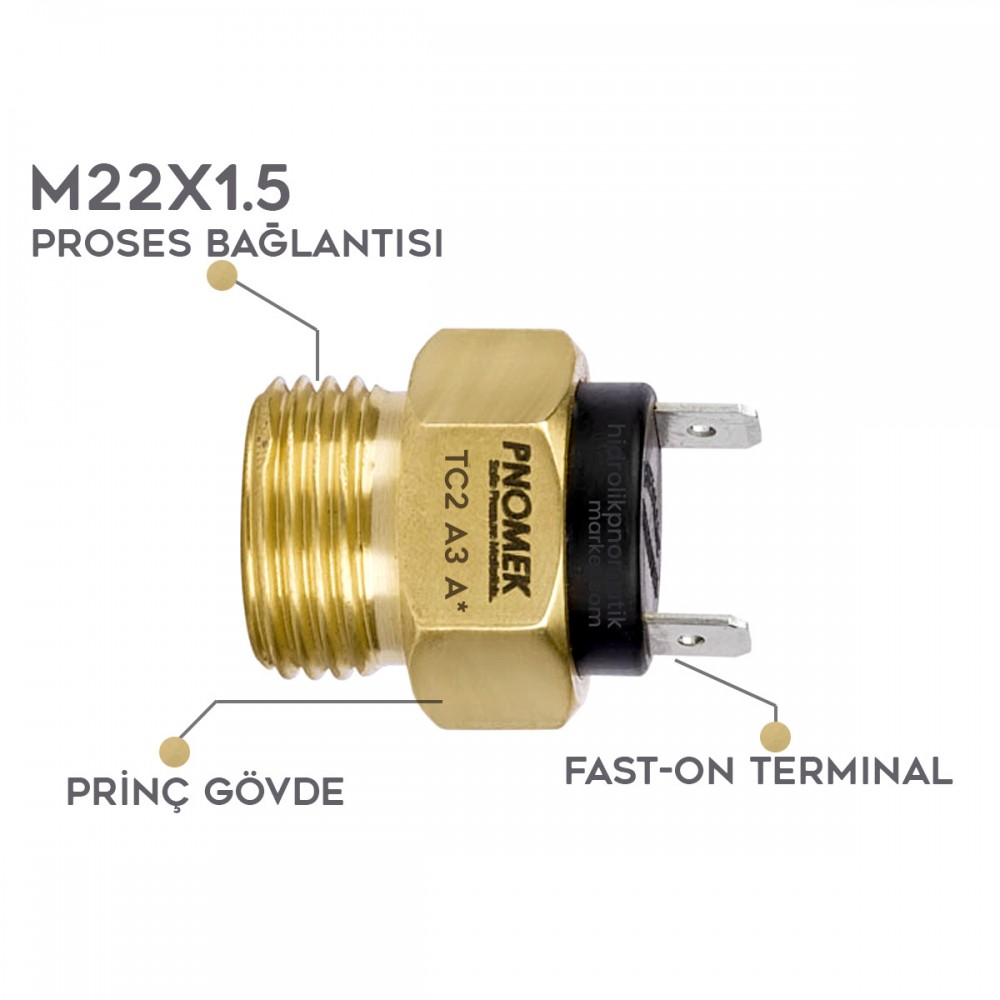 Pnomek TC2 B1 Serisi C40° - C120° Termostat M22X1.5 NC Kapalı Kontak Isı Sıcaklık Termostatı Sıcaklık Anahtarı