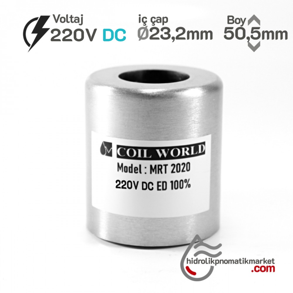 MRT 2020 220V DC Hidrolik Valf Bobini İç Çap 23,2mm x Boy 50,5mm - DIN 43650 MRT 2020 220V DC Hidrolik Valf Bobini İç Çap 23,2mm x Boy 50,5mm - DIN 43650