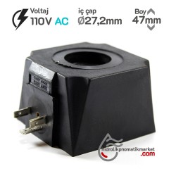 MRT 4355 110V AC Hidrolik Valf Bobini İç Çap 27,2mm x Boy 47mm - DIN 43650