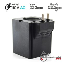 MRT 4364P 110V AC Hidrolik Valf Bobini İç Çap 20mm x Boy 52,5mm - Pimli