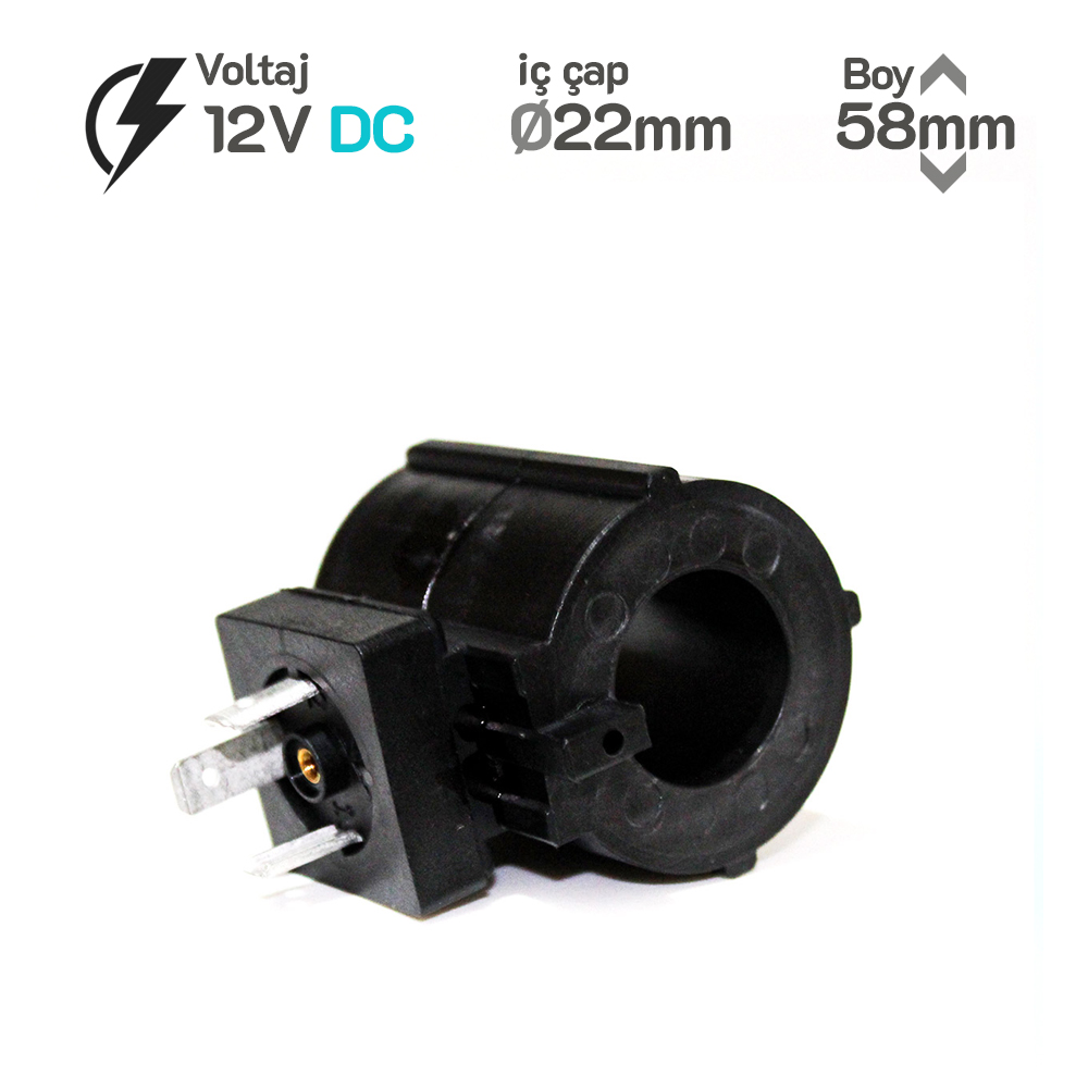 Soğutuculu Bobin MRT 4455 12V DC Hidrolik Valf Bobini İç Çap 22mm x Boy 58mm - Soketli Soğutuculu Bobin MRT 4455 12V DC Hidrolik Valf Bobini İç Çap 22mm x Boy 58mm - Soketli