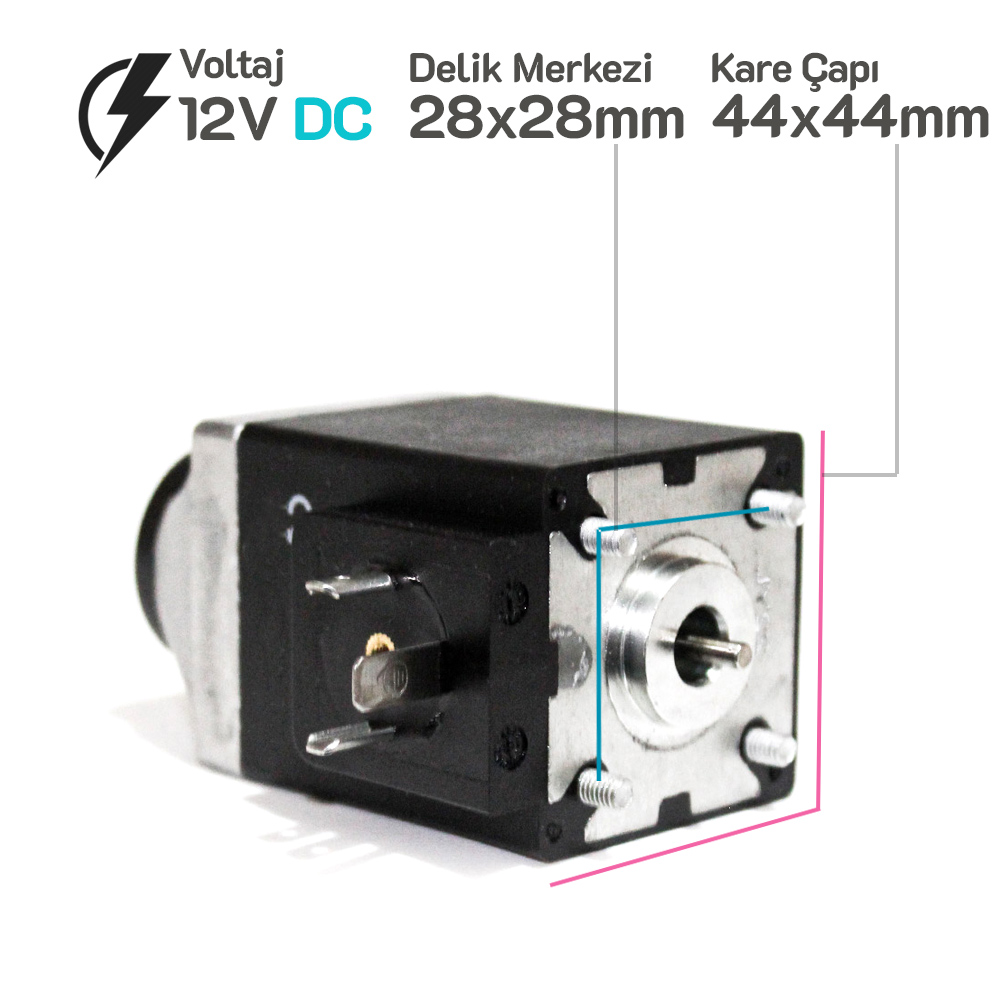 MRT 4491 12V DC Vidalı Hidrolik Valf Bobini vida delik merkezi 28x28mm kare 44x44mm - DIN 43650