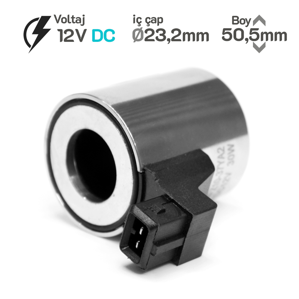MRT 4372 12V DC Metal İş Makinesi Bobini İç Çap 23,2mm x Boy 50,5mm - AMP DIŞA DİK 