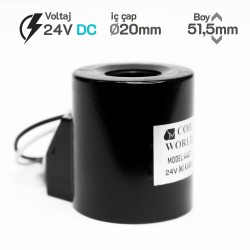 MRT 4467  24V DC Hidrolik Valf Bobini İç Çap 20mm x Boy 51,5mm - KABLOLU