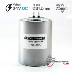 MRT 4419-P 24V DC Pimli Piston Valf Bobini Metal İç Çap 31,6mm x Boy 75mm - PİMLİ