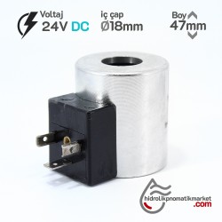 MRT 4462 24V DC Hidrolik Valf Bobini İç Çap 18mm x Boy 47mm - DIN 43650 MRT 4462 24V DC Hidrolik Valf Bobini İç Çap 18mm x Boy 47mm - DIN 43650