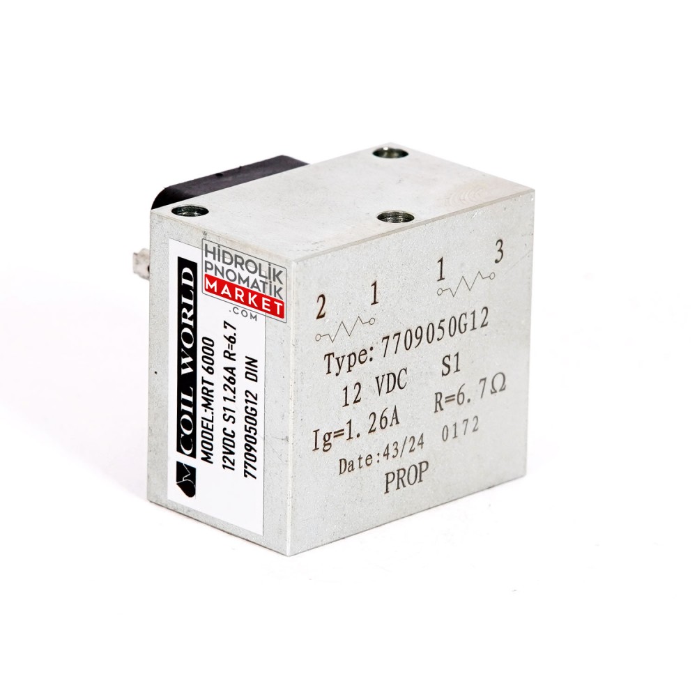MRT 6000 1,26A Oransal Hidrolik Valf Bobini 7709050G12 12VDC S1 DIN43650 Hawe