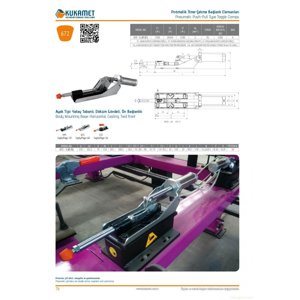 Kukamet 672-5-Q20 Döküm Gövdeli Ön Bağlantılı Pnömatik İtme Çekme Hızlı Bağlantı Elemanı Toggle Clamp Kukamet 672-5-Q20 Döküm Gövdeli Ön Bağlantılı Pnömatik İtme Çekme Hızlı Bağlantı Elemanı Toggle Clamp