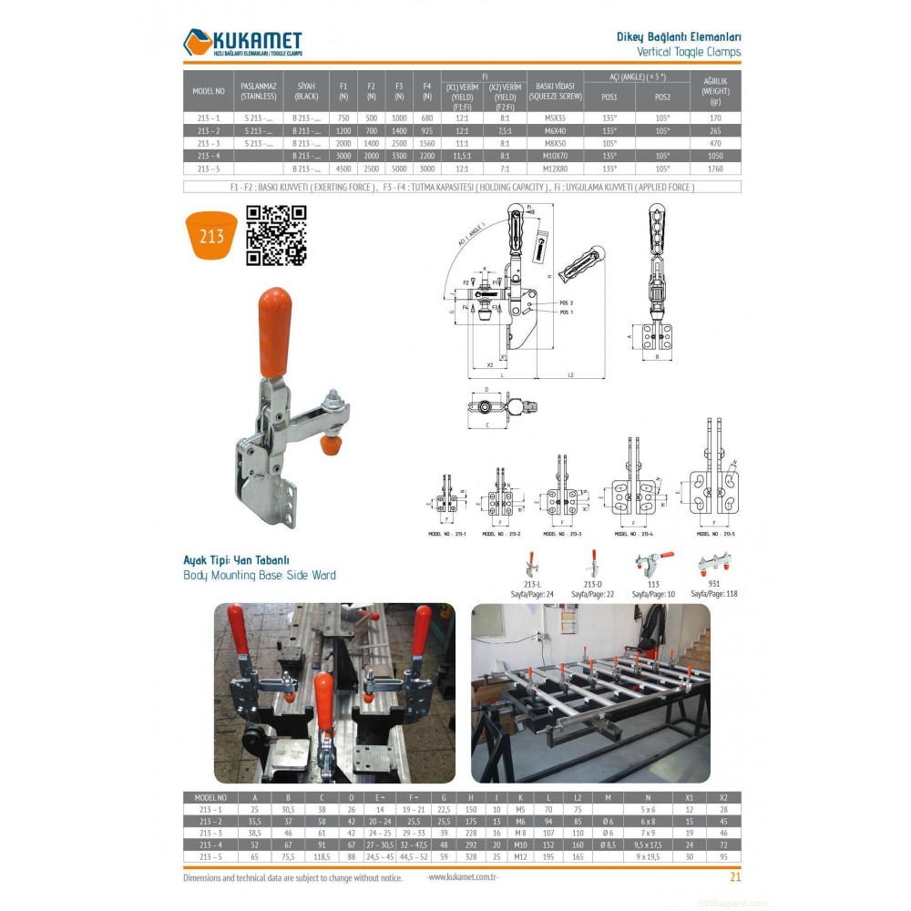 Kukamet 213-1 Yan Tabanlı Dikey Hızlı Bağlantı Elemanı Seri 213-1