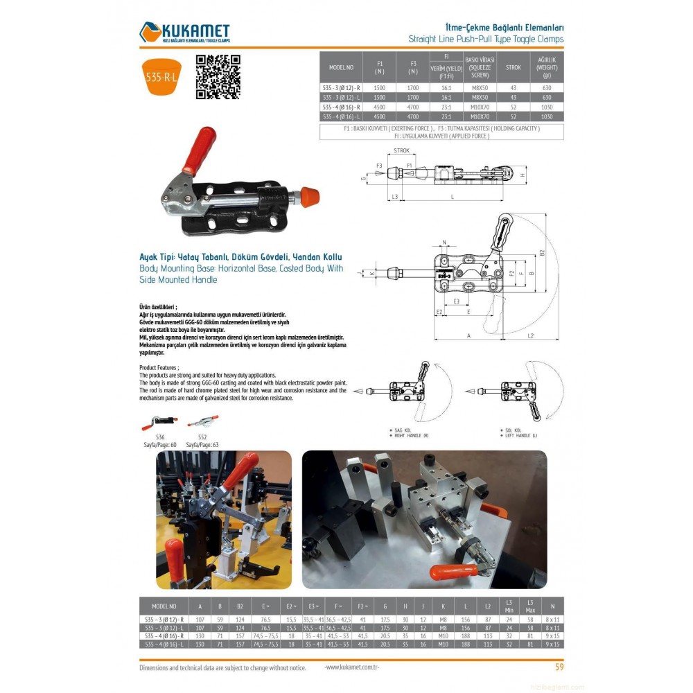 Kukamet 535-4-Q16 L Döküm Tabanlı İtme Çekme Toggle Clamp Kukamet 535-4-Q16 L Döküm Tabanlı İtme Çekme Toggle Clamp
