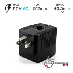 MRT4005 Pnömatik Valf Bobin 110V AC İç Çap 12mm x Boy 40,5mm - DIN 43650 Soket Bobin
