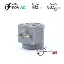 MRT4017 Pnömatik Valf Ventil Bobin 110V AC İç Çap 12mm x Boy 38,5mm - DIN 43650 Soket Bobin