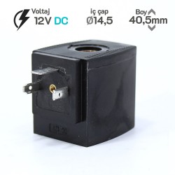 MRT4045 Pnömatik Valf Bobin 12V DC İç Çap 14,5mm x Boy 40,5mm - DIN 43650 Soket Bobin