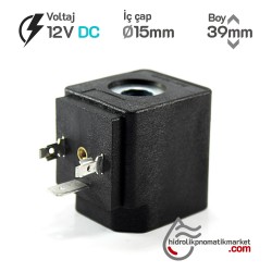 MRT4113-1 Pnömatik Hava Ventil Valf Bobini 12V DC İç Çap 15x15mm x Boy 39mm - DIN 43650 Soket Bobin