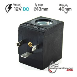 MRT4152 12V DC Pnömatik Valf Bobini İç Çap 13mm x Boy 40mm - DIN 43650 Soket Bobin