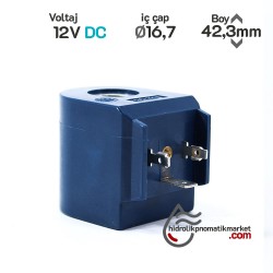 MRT4186 Pnömatik Valf Bobin 12V dC İç Çap 16,7mm x Boy 42,3mm - DIN 43650 Soket Bobin