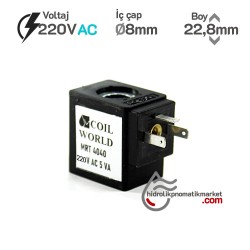 MRT4040 Pnömatik Valf Ventil Bobin 220V AC İç Çap 8mm x Boy 22,8mm - DIN 43650 Soket Bobin