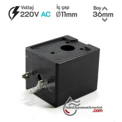MRT4046 Pnömatik Valf Ventil Bobin 220V AC İç Çap 11mm x Boy 36mm - DIN 43650 Soket Bobin