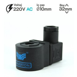 MRT4477 Pnömatik Valf Bobin 220V AC İç Çap 10mm x Boy 32mm - DIN 43650 Soket Bobin Waverton