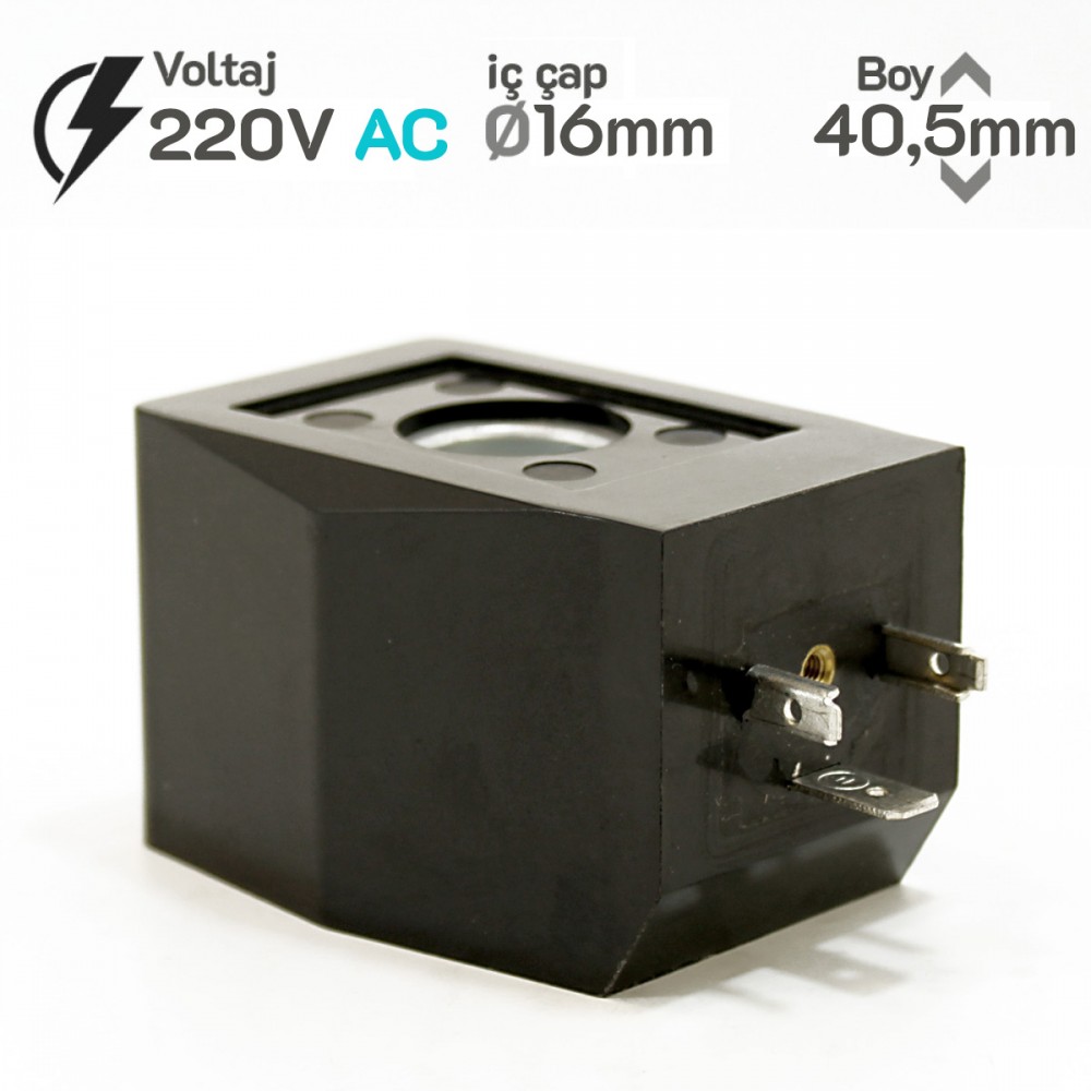 MRT4487 Pnömatik Valf Bobin 220VAC İç Çap 16mm x Boy 40,5mm - DIN 43650 Soket Bobin