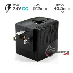 MRT4005 Pnömatik Valf Bobin 24V DC İç Çap 12mm x Boy 40,5mm - DIN 43650 Soket Bobin