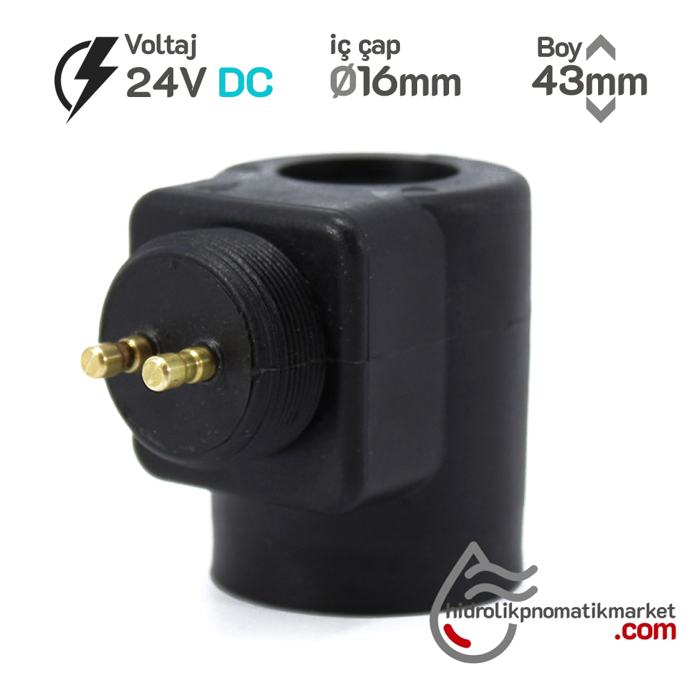 MRT 4381 P 24V dC Hidrolik Bobini İç Çap 16mm x Boy 43mm - Pimli dingil kaldırma bobini valf koç 
