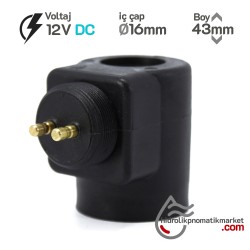 MRT 4381 P 12V dC Hidrolik Bobini İç Çap 16mm x Boy 43mm - Pimli dingil kaldırma bobini valf koç 