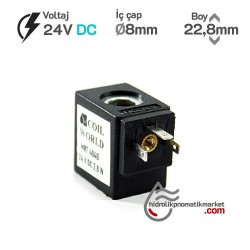 MRT4040 Pnömatik Valf Ventil Bobin 24V DC İç Çap 8mm x Boy 22,8mm - DIN 43650 Soket Bobin