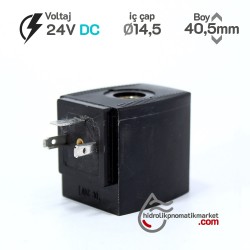 MRT4045 Pnömatik Valf Bobin 24V DC İç Çap 14,5mm x Boy 40,5mm - DIN 43650 Soket Bobin