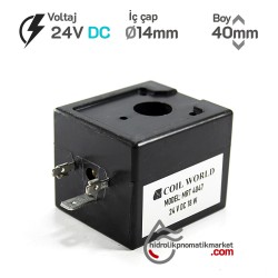 MRT4047 Pnömatik Valf Ventil Bobini 24V DC İç Çap 14mm x Boy 40mm - DIN 43650 Soket Bobin