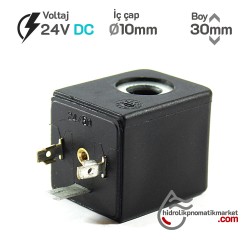 MRT4136 Pnömatik Hava Ventil Valf Bobini 24V DC İç Çap 10mm x Boy 30mm - DIN 43650 Soket Bobin 25watt